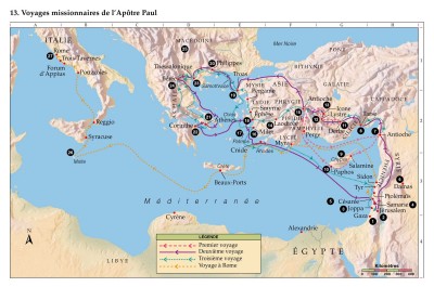 Carte des voyages de saint Paul Apôtre