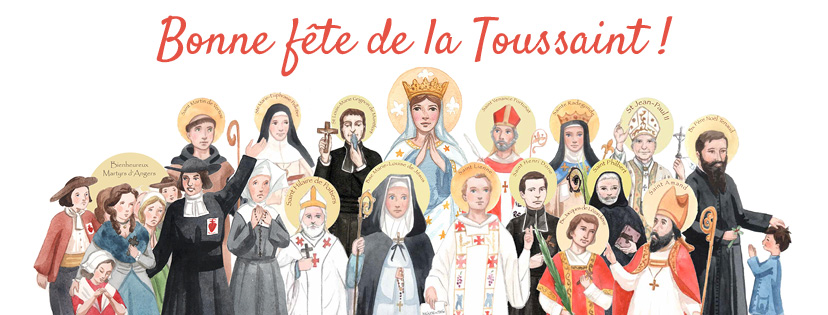 Bonne fête de la Toussaint, avec des représentations de plusieurs saints.